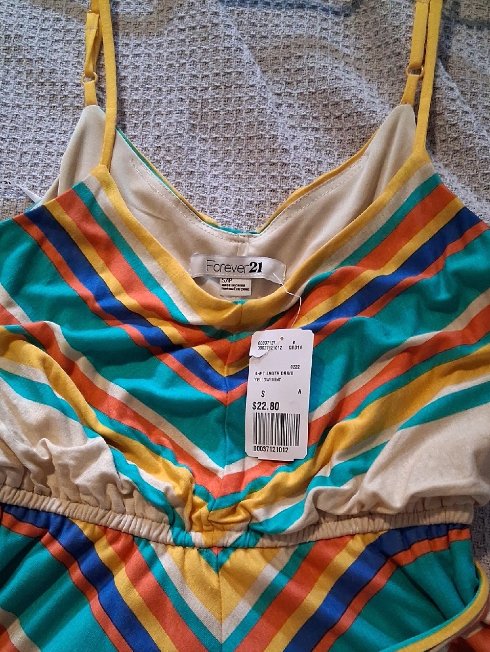 NWT Forever 21 Teal, Yellow & Orange Striped Spaghetti Strap Dress